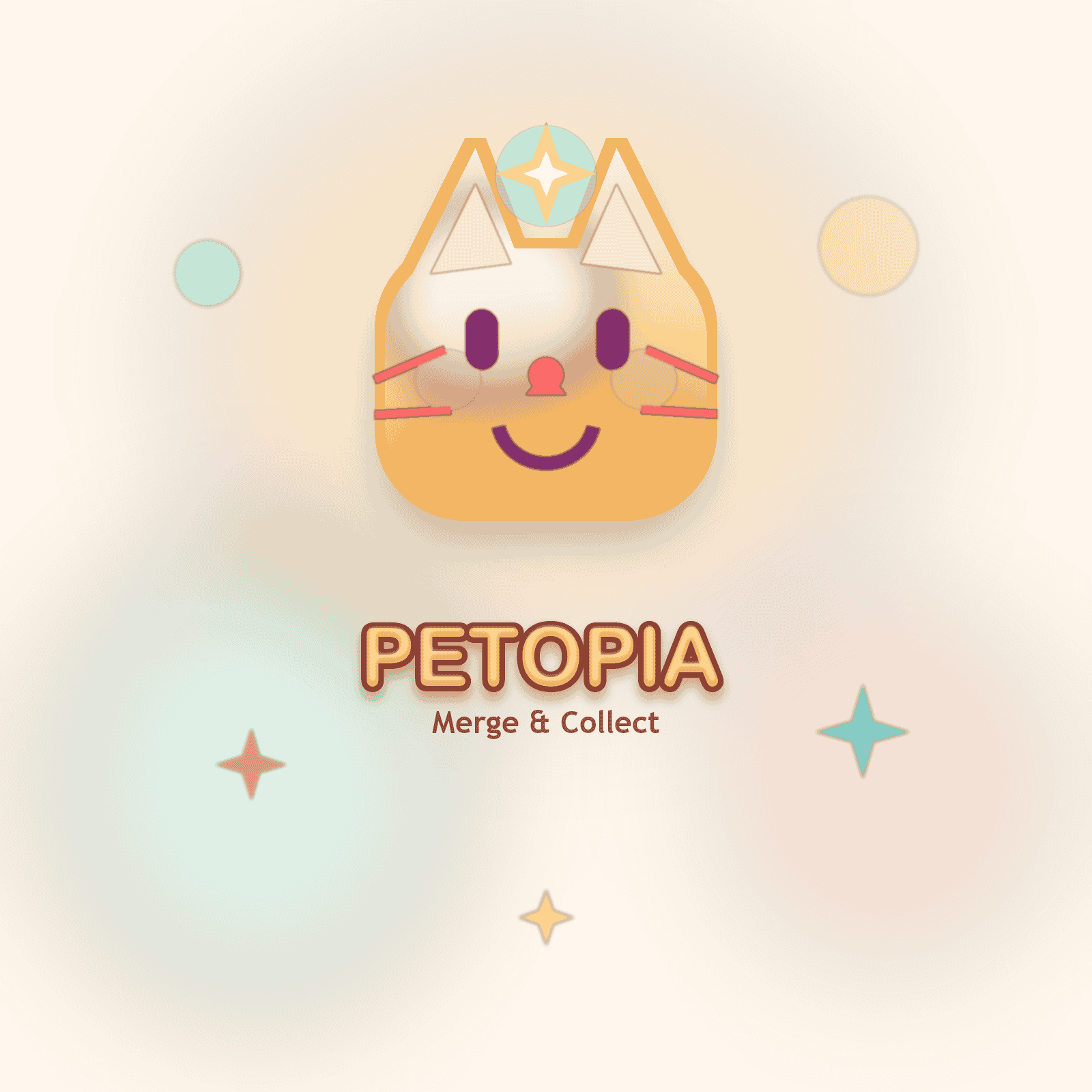 Petopia merge puzzle game gameplay screenshot showing pet merging on a colorful board